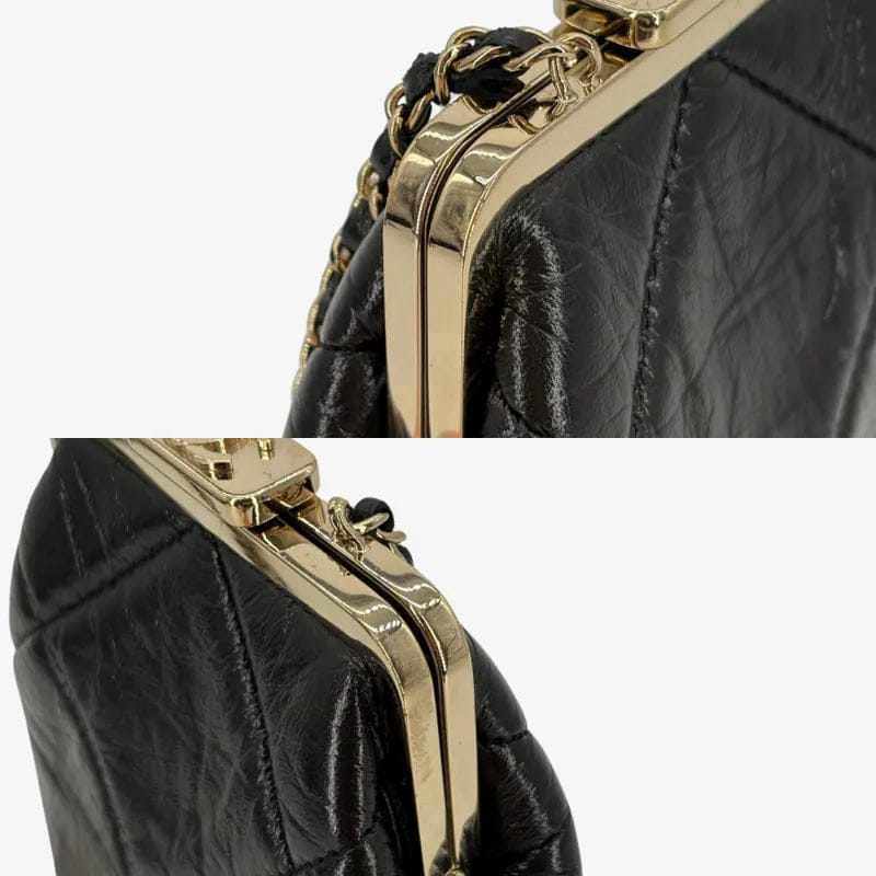 C611 - CHANEL Black Lambskin Chain Shoulder Bag