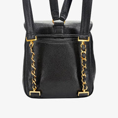 RC861 - CHANEL Vintage Black Caviar Leather Flap Backpack