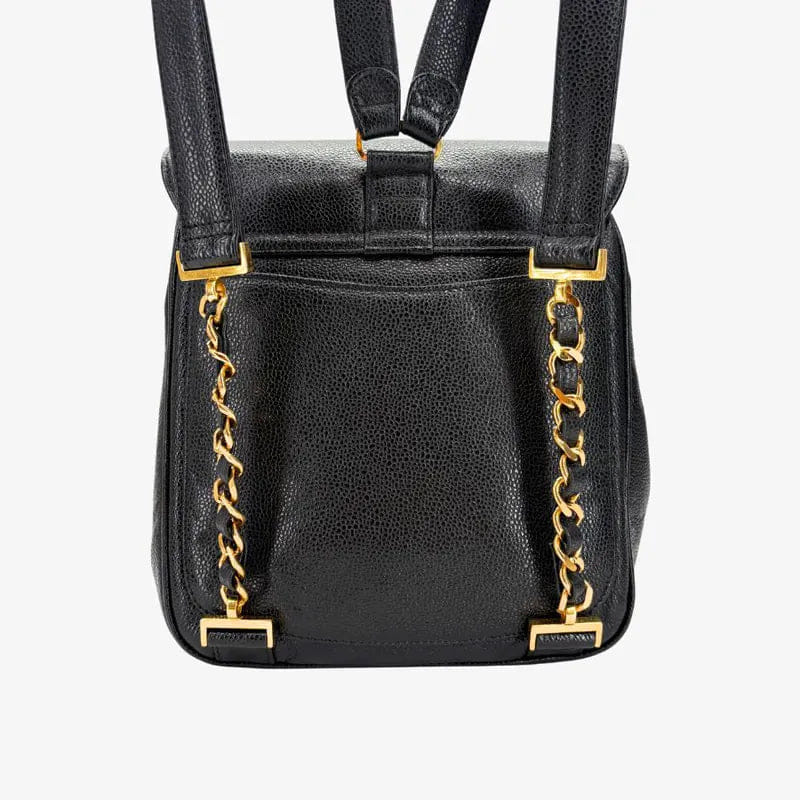 RC861 - CHANEL Vintage Black Caviar Leather Flap Backpack