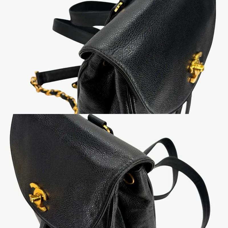 RC861 - CHANEL Vintage Black Caviar Leather Flap Backpack