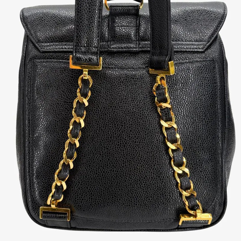 RC861 - CHANEL Vintage Black Caviar Leather Flap Backpack