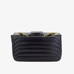 KA748 - CHANEL Vintage Navy Lambskin Horizontal Stripes Flap Bag