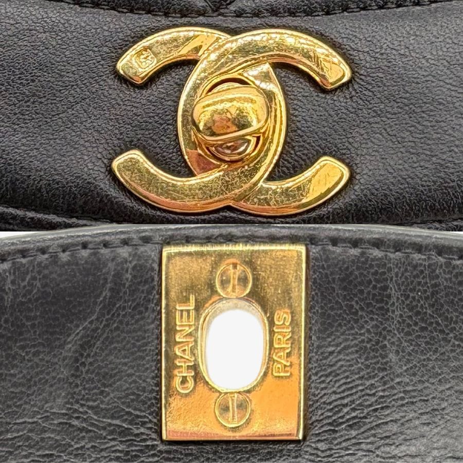 RG433 - CHANEL Vintage Black Lambskin 22cm Diana Flap Bag
