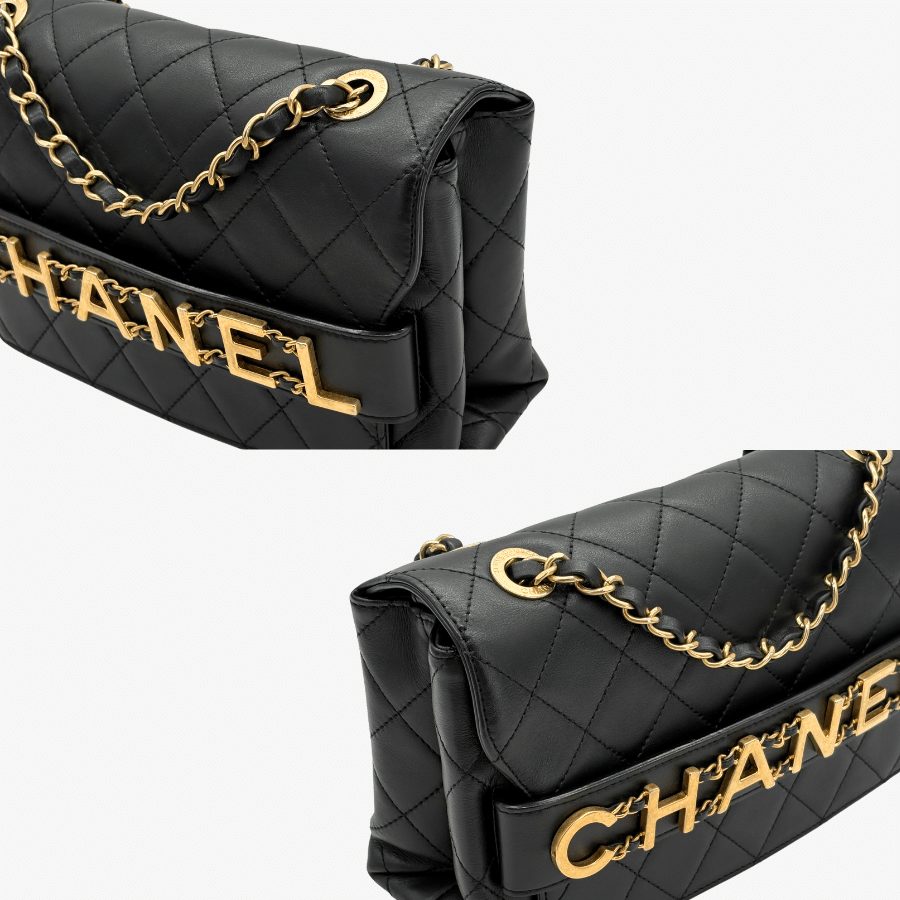 JAH219 - CHANEL Vintage Black Calfskin Enchained Flap Bag