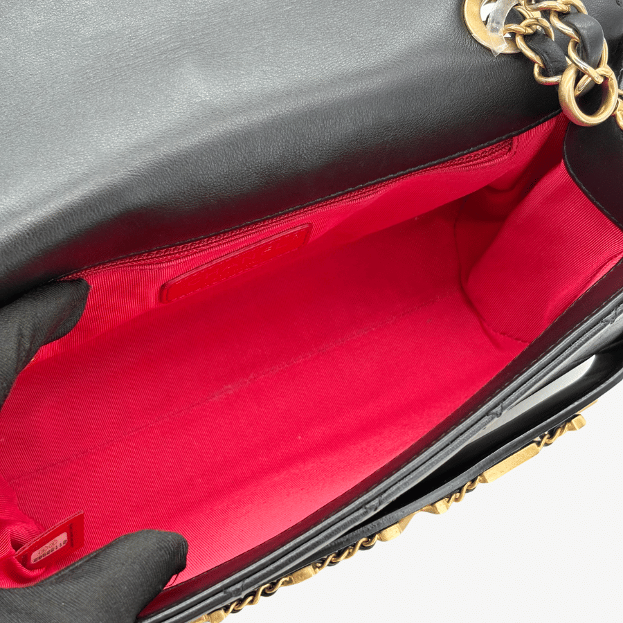 JAH219 - CHANEL Vintage Black Calfskin Enchained Flap Bag