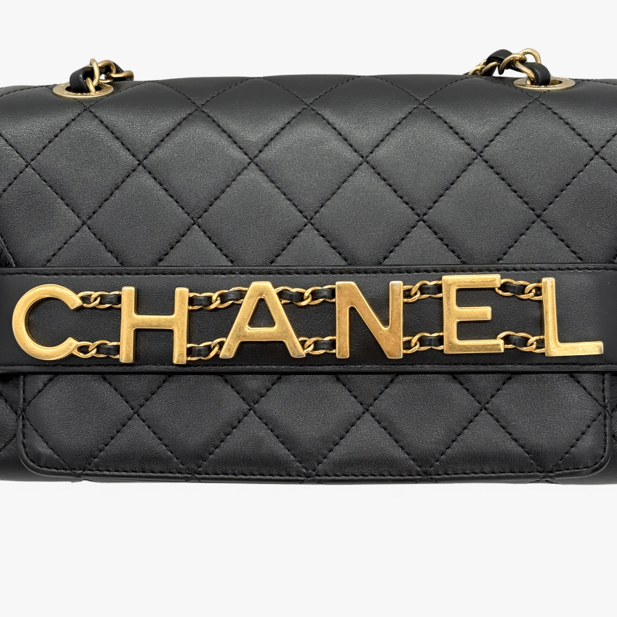 JAH219 - CHANEL Vintage Black Calfskin Enchained Flap Bag