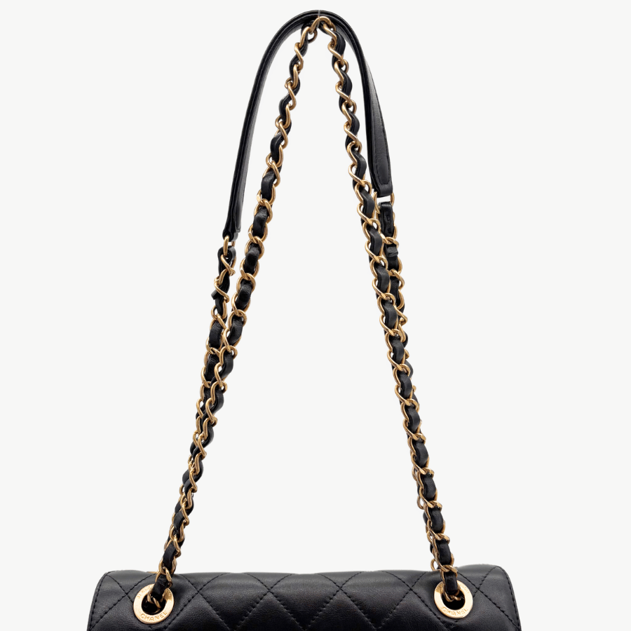 JAH219 - CHANEL Vintage Black Calfskin Enchained Flap Bag