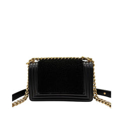 CS063 - CHANEL Boy Black Shearling Leather &amp; Calfskin 20cm Flap Bag