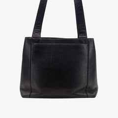 CS066 - CHANEL Vintage Black Caviar Leather Embroidered Logo Tote Bag