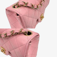 CS072 - CHANEL Vintage Pink Caviar Leather 17cm Mini Square Flap Bag