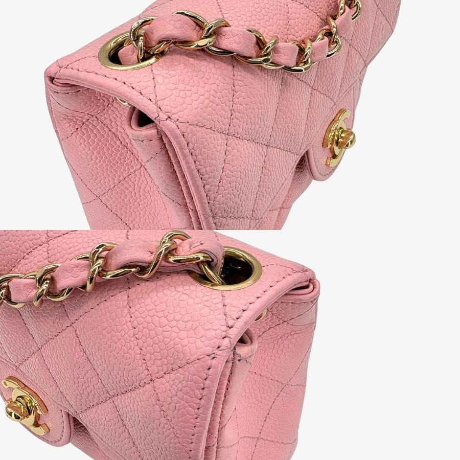 CS072 - CHANEL Vintage Pink Caviar Leather 17cm Mini Square Flap Bag