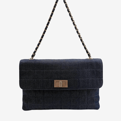 CS087 - CHANEL Vintage Dark Blue Denim Chocolate Bar Flap Bag