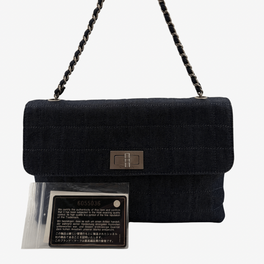 CS087 - CHANEL Vintage Dark Blue Denim Chocolate Bar Flap Bag