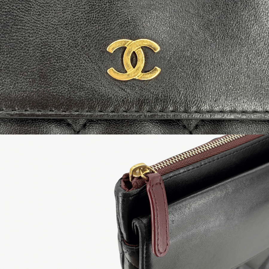 RG370 - CHANEL Vintage Black Lambskin Zip And Flap Clutch Bag