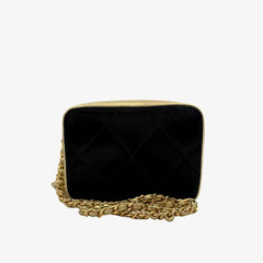 C647 - CHANEL Vintage Black/Gold Satin with Lambskin Camera Bag