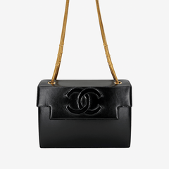 CS005 - CHANEL Vintage Black Lambskin CC Patent Snake Chain Flap Shoulder bag