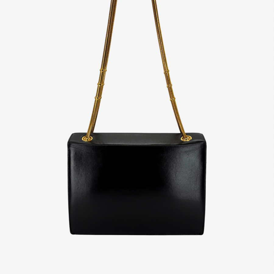 CS005 - CHANEL Vintage Black Lambskin CC Patent Snake Chain Flap Shoulder bag