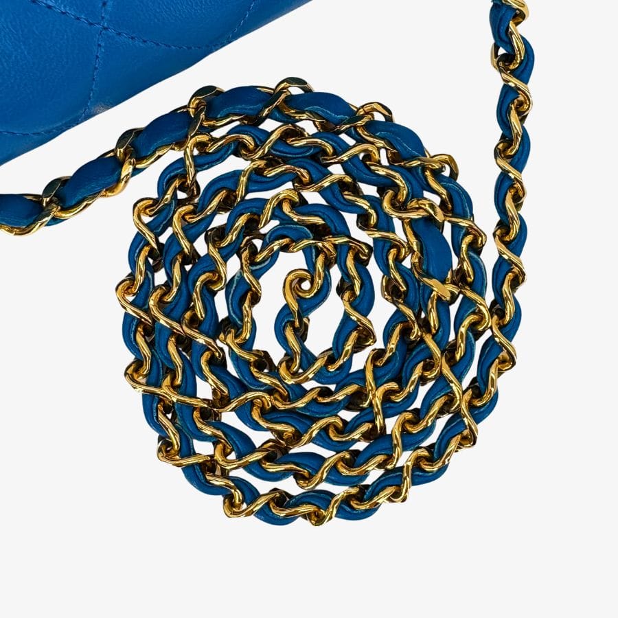 CS017 - CHANEL Vintage Blue Lambskin Full Flap Bag