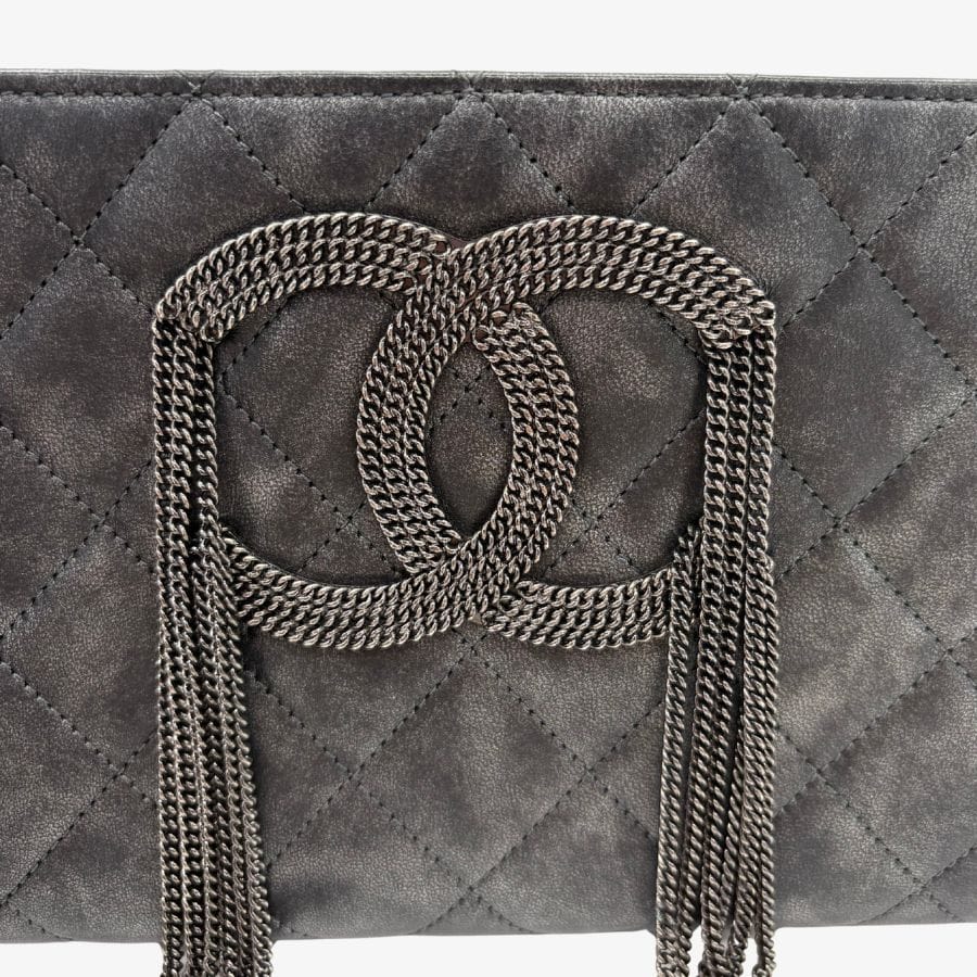 CS020 - CHANEL Black Calfskin Quilted Chain CC Wristlet Clutch