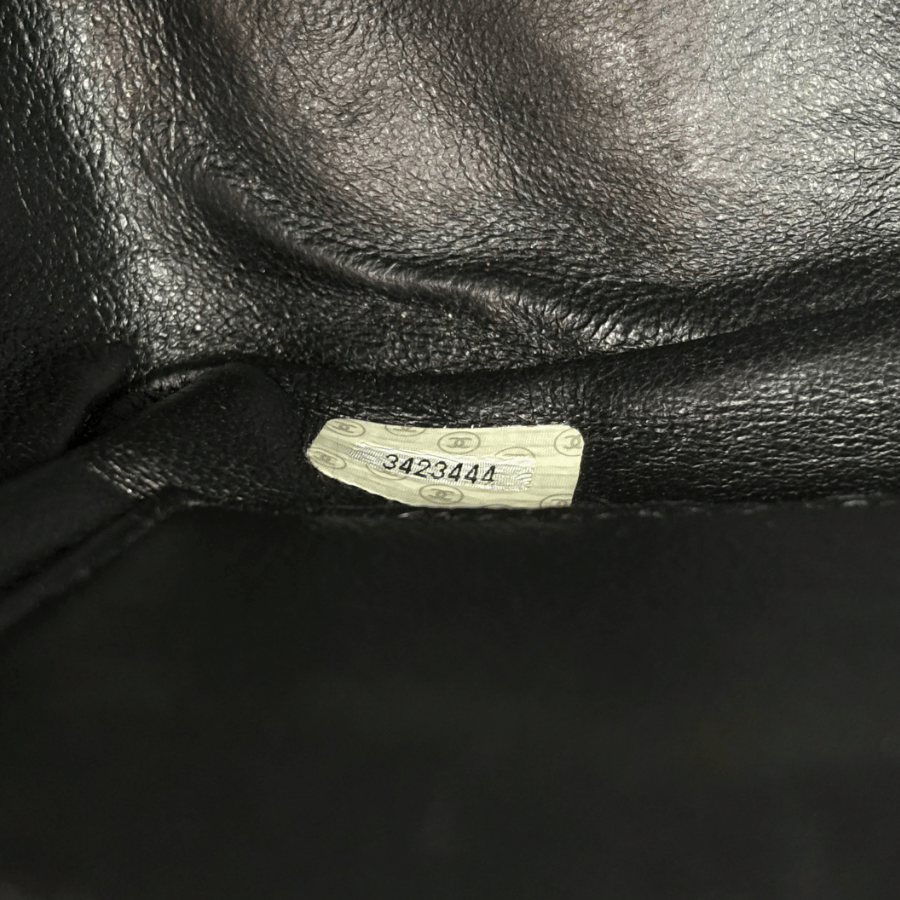 JZ989 - CHANEL Vintage Black Lambskin Cross Stripe Camera Bag
