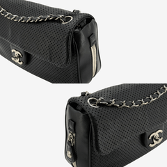 RG367 - CHANEL Black Lmabskin Perforated Flap Bag