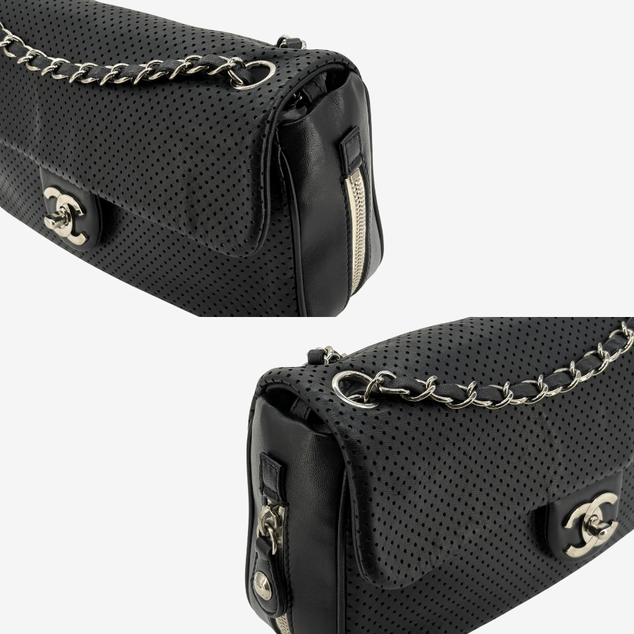 RG367 - CHANEL Black Lmabskin Perforated Flap Bag