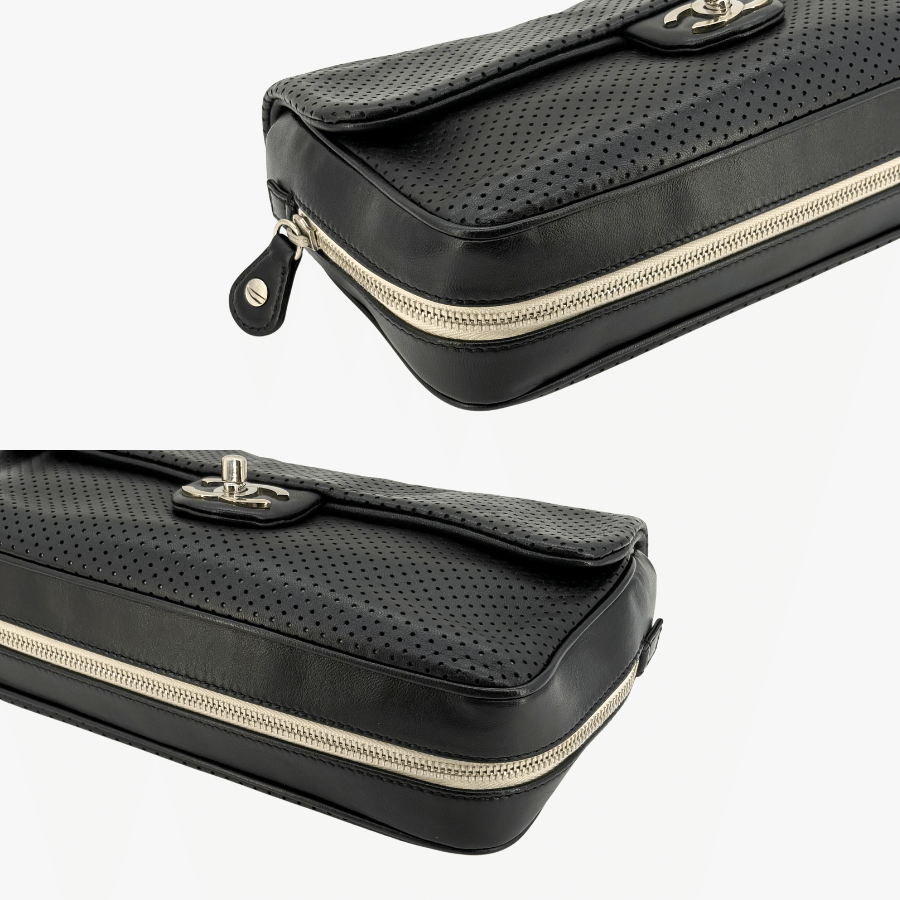 RG367 - CHANEL Black Lmabskin Perforated Flap Bag