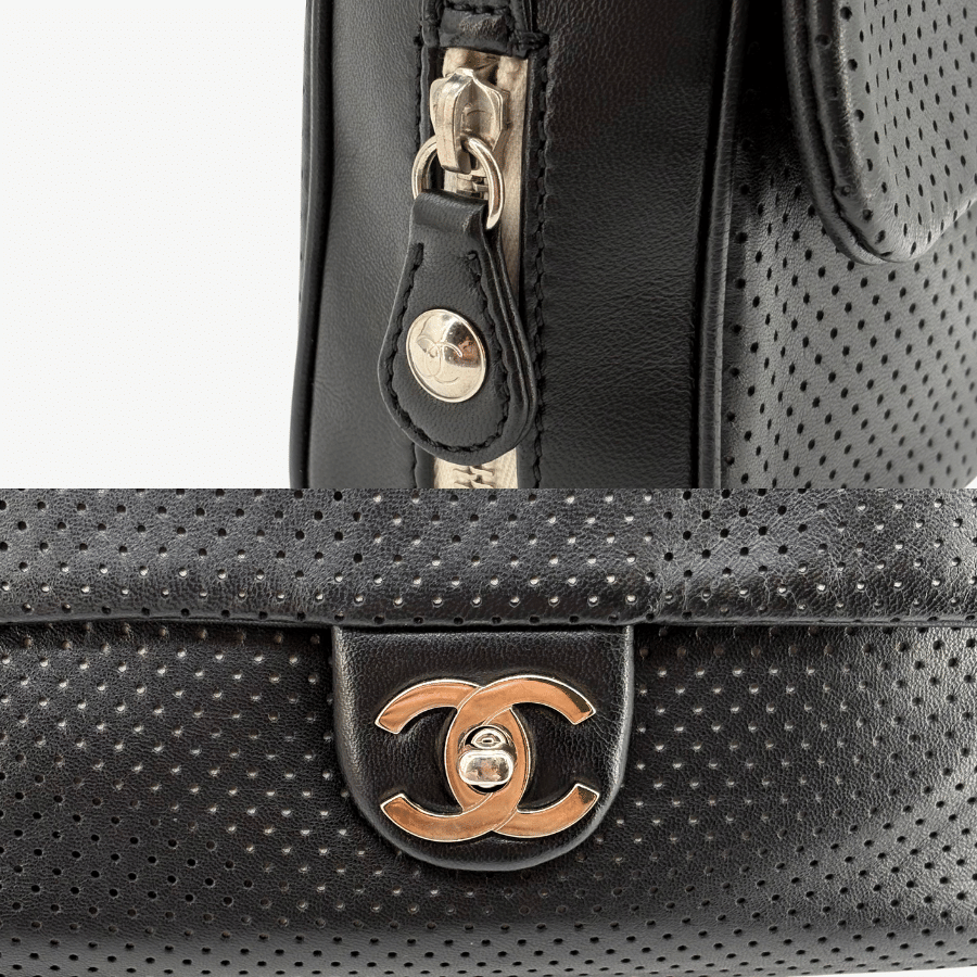 RG367 - CHANEL Black Lmabskin Perforated Flap Bag