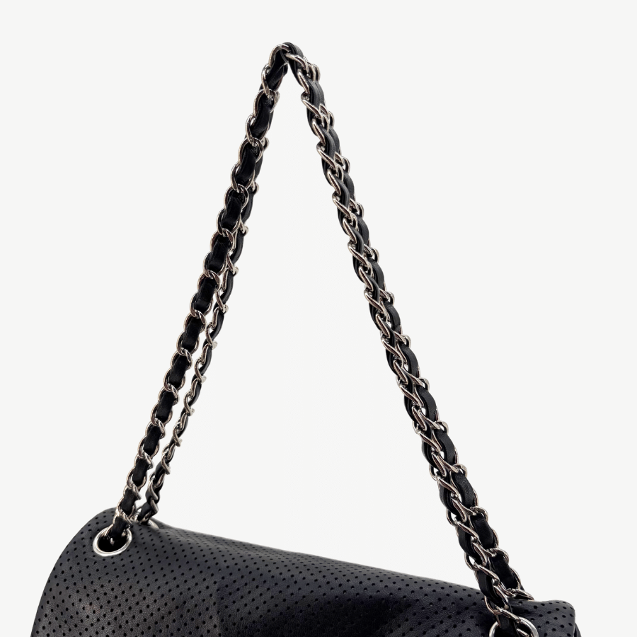 RG367 - CHANEL Black Lmabskin Perforated Flap Bag