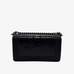CS038 - CHAENL Boy Navy Snake Skin &amp; Calf skin 25cm Flap Bag