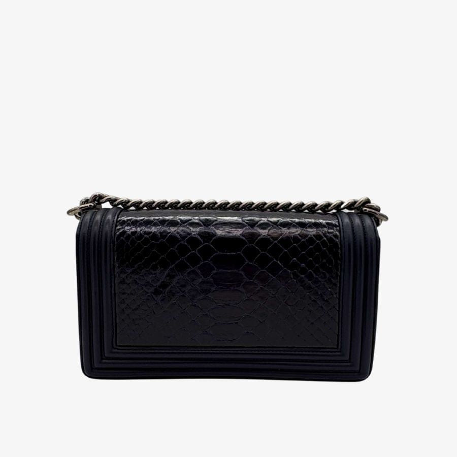 CS038 - CHAENL Boy Navy Snake Skin &amp; Calf skin 25cm Flap Bag