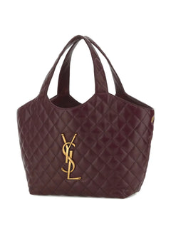 quilted logo leather shopping tote bag