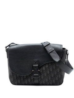 2023 Medium Oblique Canvas and Grained Calfskin Saddle Messenger Bag with Flap crossbody bag