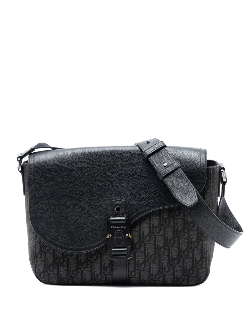 2023 Medium Oblique Canvas and Grained Calfskin Saddle Messenger Bag with Flap crossbody bag
