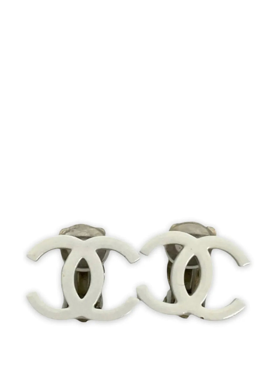 2004 CC Silver Plated Lacquered Clip On Earrings costume earrings