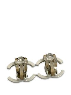 2004 CC Silver Plated Lacquered Clip On Earrings costume earrings