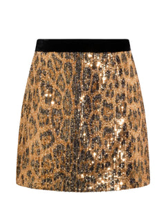 sequinned animal-print mini skirt