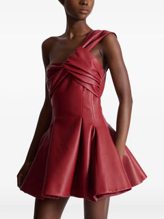 one-shoulder leather mini dress