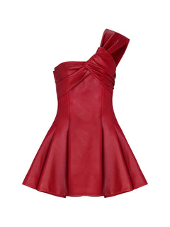 one-shoulder leather mini dress