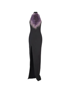 halterneck embroidered maxi dress