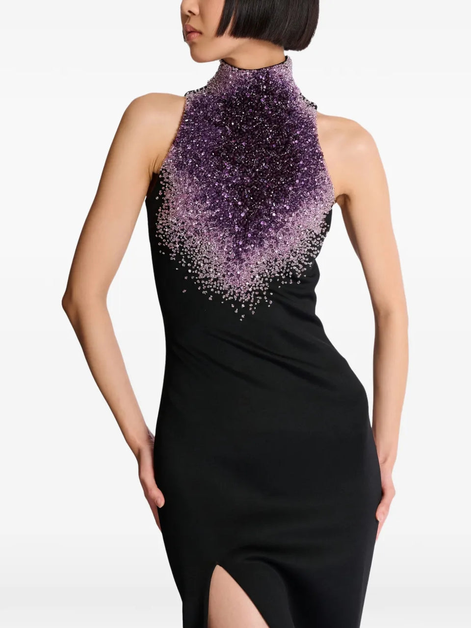 halterneck embroidered maxi dress