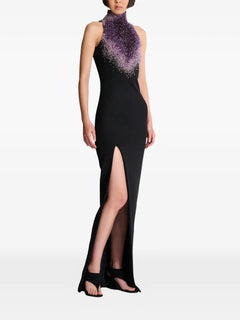 halterneck embroidered maxi dress