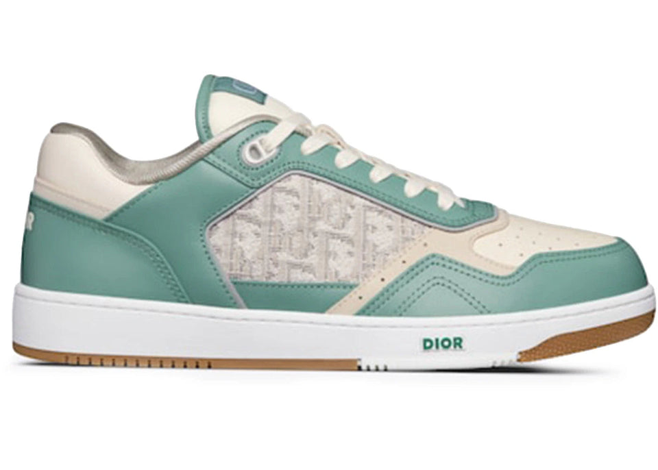 Dior B27 Low Turquoise And Cream Smooth Calfskin And Cream Dior Oblique Jacquard Canvas
