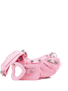 Le Cagole Giant Studs Denim with Crystals XS shoulder bag