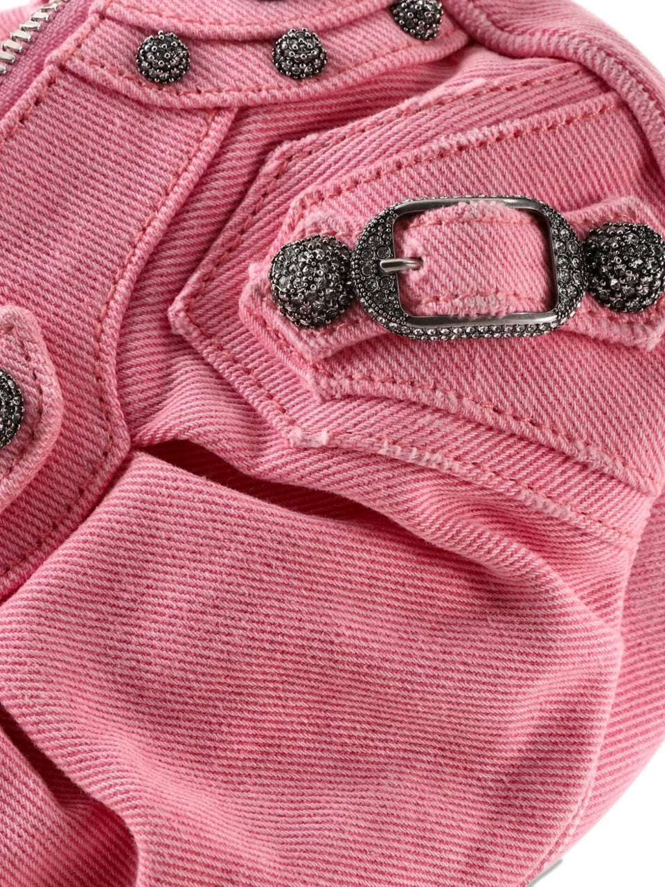 Le Cagole Giant Studs Denim with Crystals XS shoulder bag