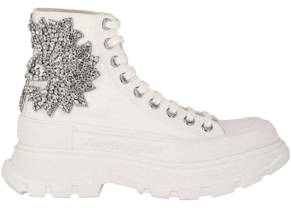 Alexander McQueen Wmns Tread Slick Boot 'Crystal Cloud Embroidery - White'