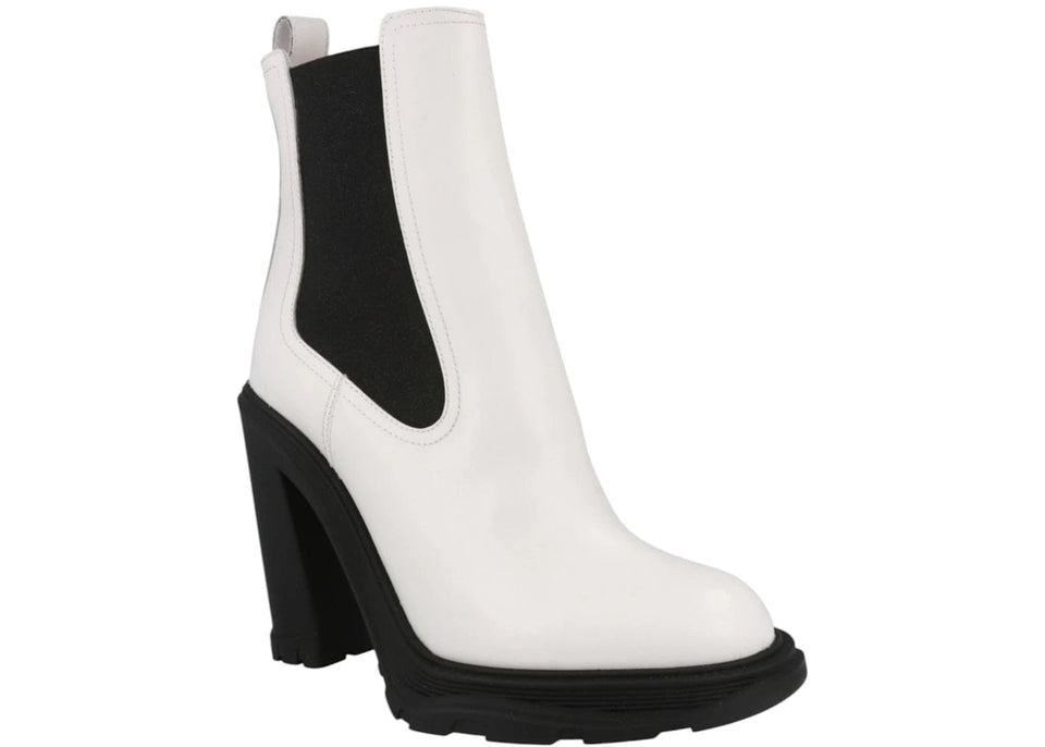 Alexander McQueen Wmns Tread Slick Heeled Chelsea Boot 'Ivory Black'
