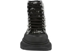 Alexander Mcqueen Tread Slick Boot Black Silver Crystal (Women'S)