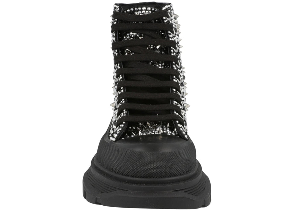 Alexander Mcqueen Tread Slick Boot Black Silver Crystal (Women'S)