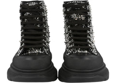 Alexander Mcqueen Tread Slick Boot Black Silver Crystal (Women'S)